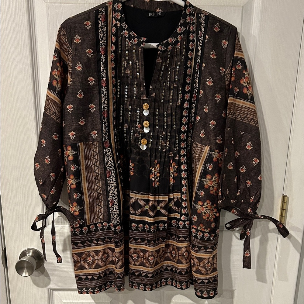Bohemian Floral Tunic with Button Details
